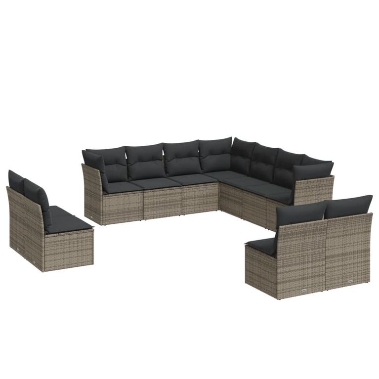11-delige Loungeset met kussens poly rattan grijs