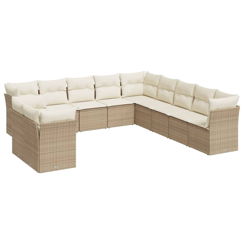 11-delige Tuinset met kussens poly rattan beige