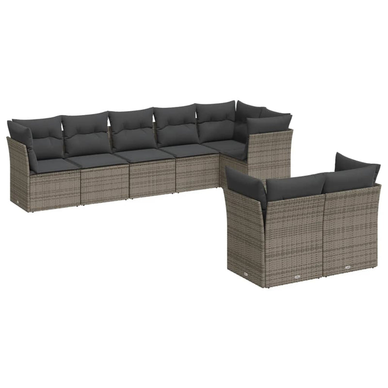 8-delige Loungeset met kussens poly rattan grijs