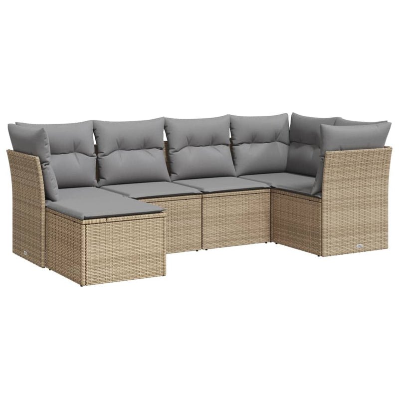 6-delige Loungeset met kussens poly rattan beige