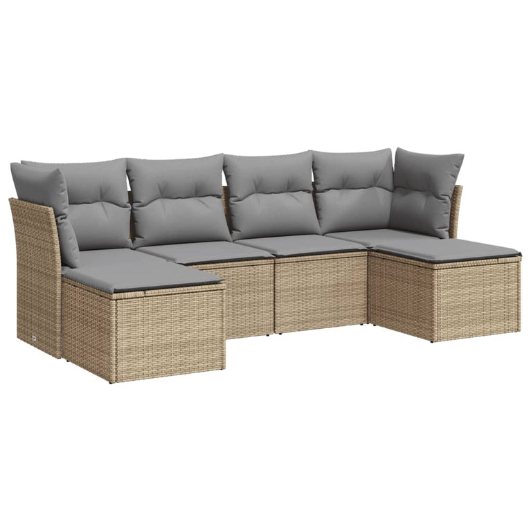 6-delige Loungeset met kussens poly rattan beige