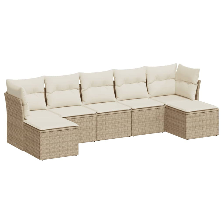 7-delige Loungeset met kussens poly rattan beige