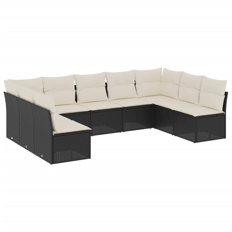 9-delige Loungeset met kussens poly rattan zwart