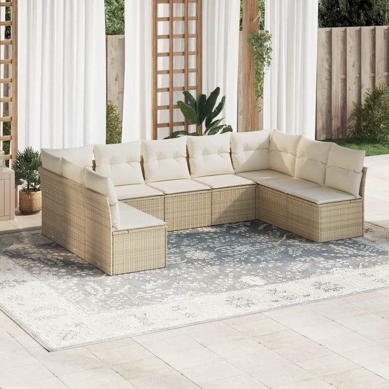 9-delige Loungeset met kussens poly rattan beige
