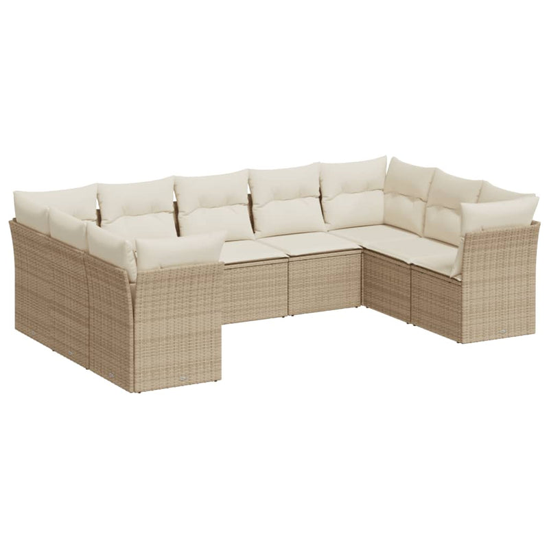 9-delige Loungeset met kussens poly rattan beige