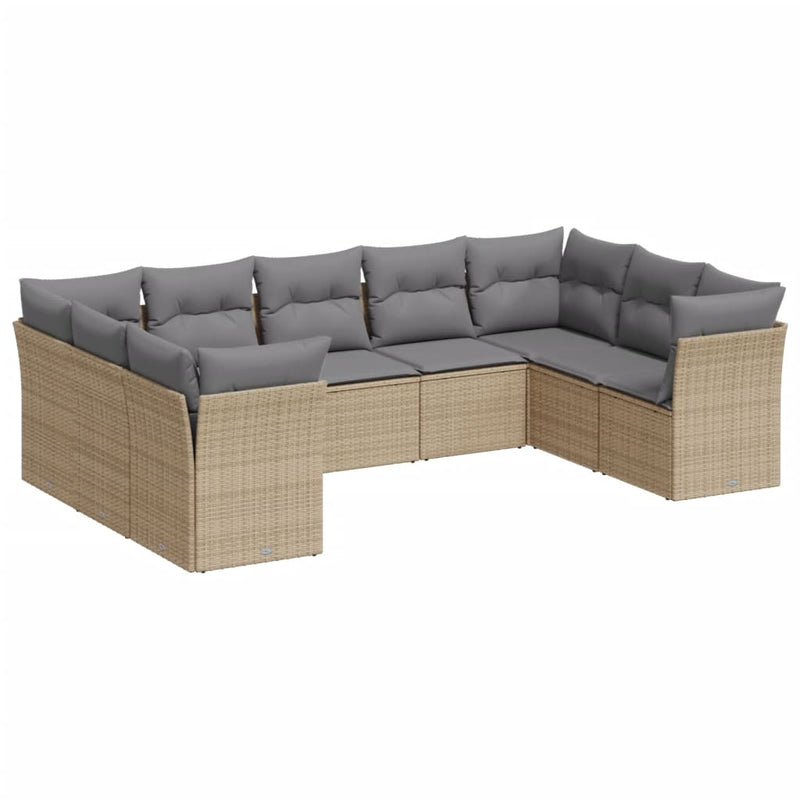 9-delige Loungeset met kussens poly rattan beige