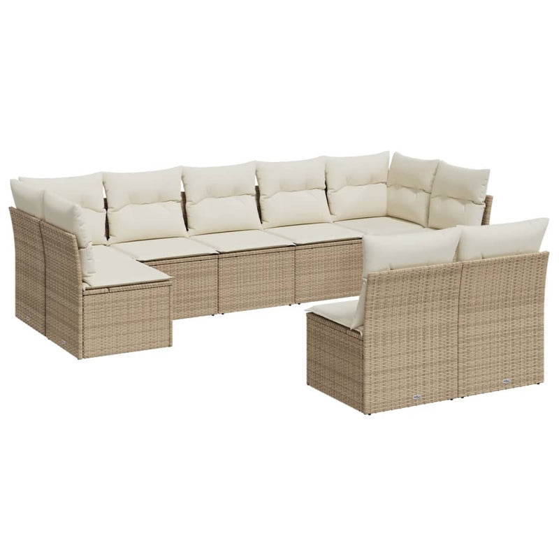 9-delige Loungeset met kussens poly rattan beige