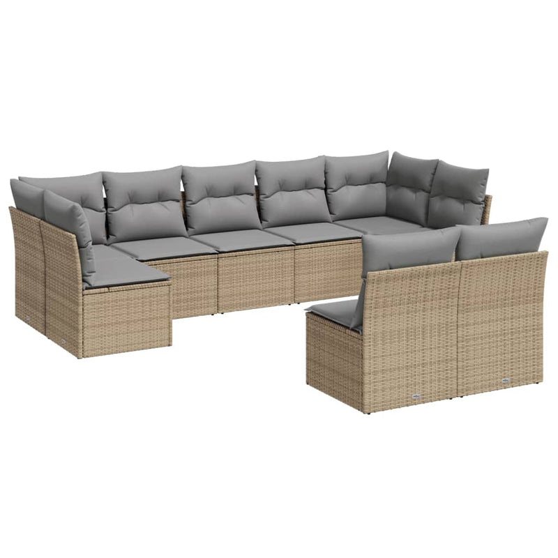 9-delige Loungeset met kussens poly rattan beige