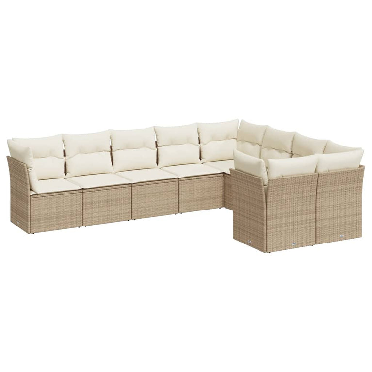 9-delige Loungeset met kussens poly rattan beige