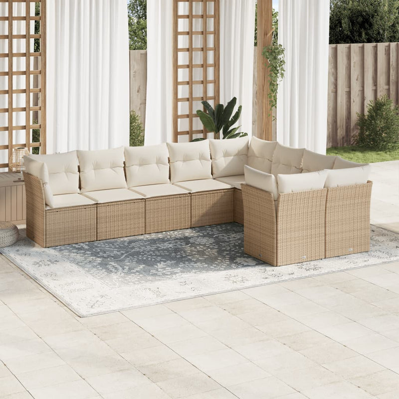 9-delige Loungeset met kussens poly rattan beige