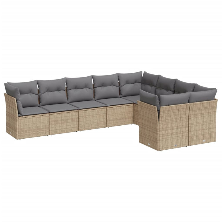 9-delige Loungeset met kussens poly rattan beige
