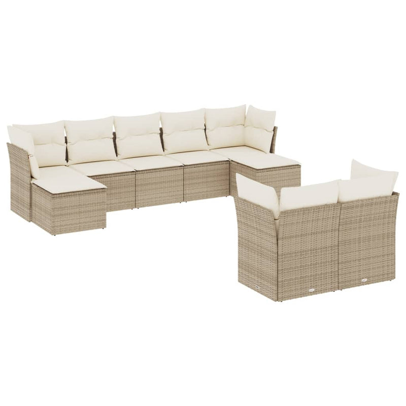 9-delige Loungeset met kussens poly rattan beige