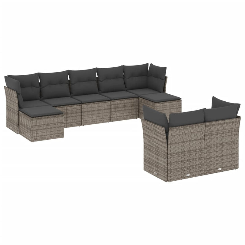 9-delige Loungeset met kussens poly rattan grijs