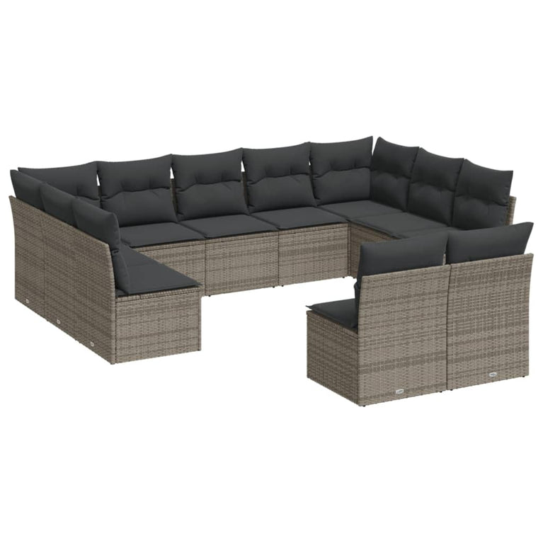 11-delige Loungeset met kussens poly rattan grijs