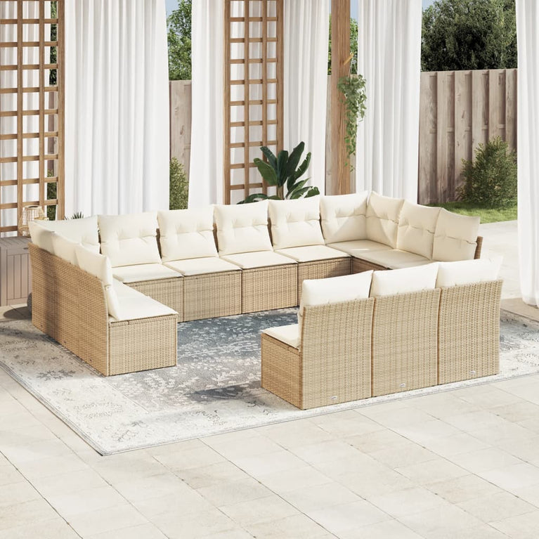 13-delige Loungeset met kussens poly rattan beige