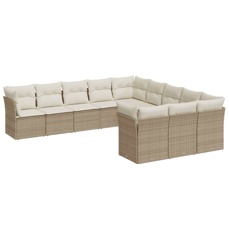 11-delige Tuinset met kussens poly rattan beige