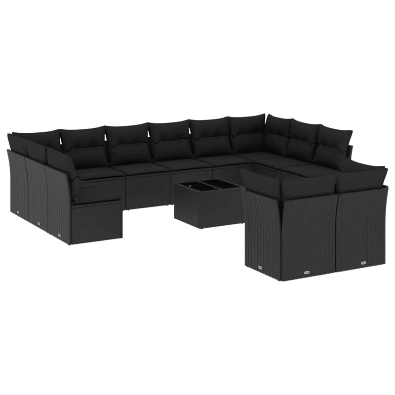 13-delige Loungeset met kussens poly rattan zwart