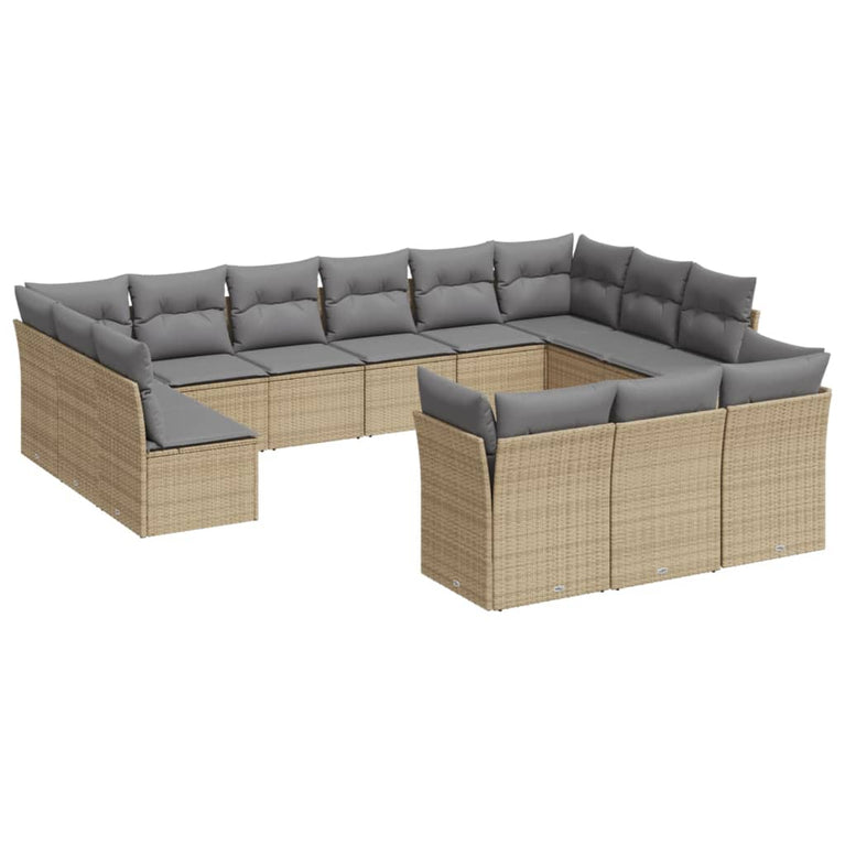 13-delige Loungeset met kussens poly rattan beige