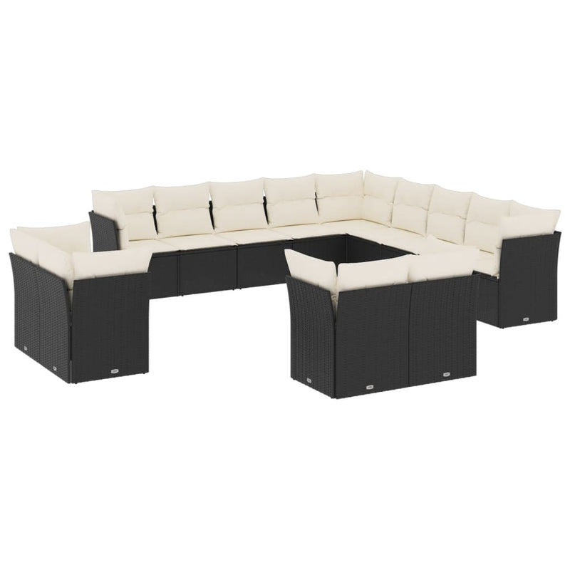 13-delige Loungeset met kussens poly rattan zwart