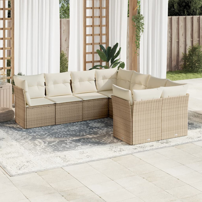 8-delige Loungeset met kussens poly rattan beige
