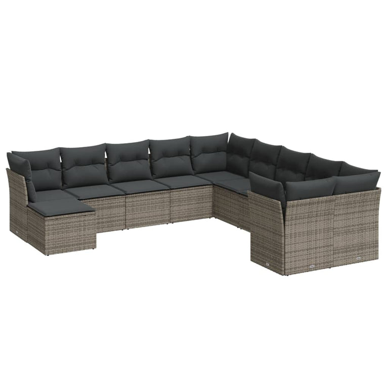 11-delige Loungeset met kussens poly rattan grijs