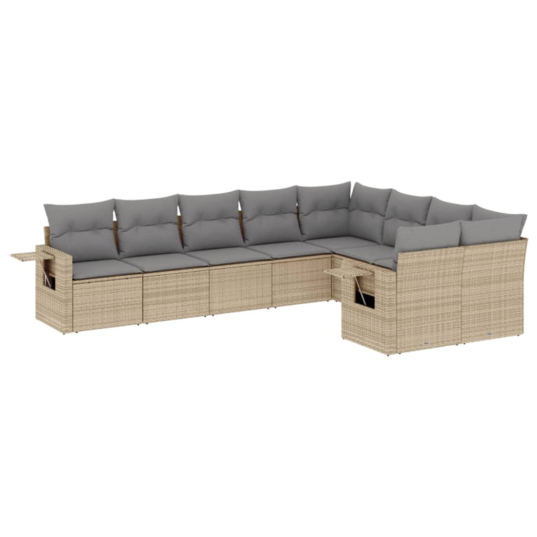9-delige Loungeset met kussens poly rattan beige