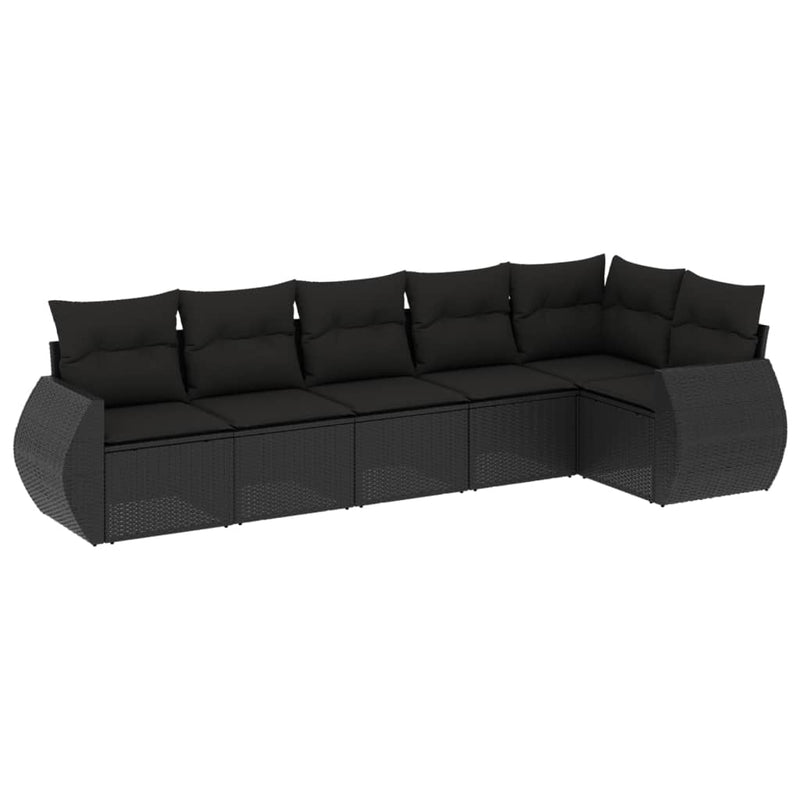 6-delige Loungeset met kussens poly rattan zwart