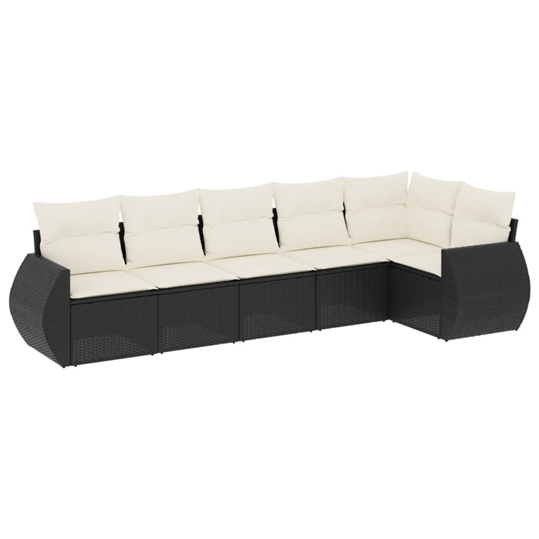 6-delige Loungeset met kussens poly rattan zwart