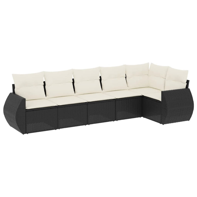 6-delige Loungeset met kussens poly rattan zwart