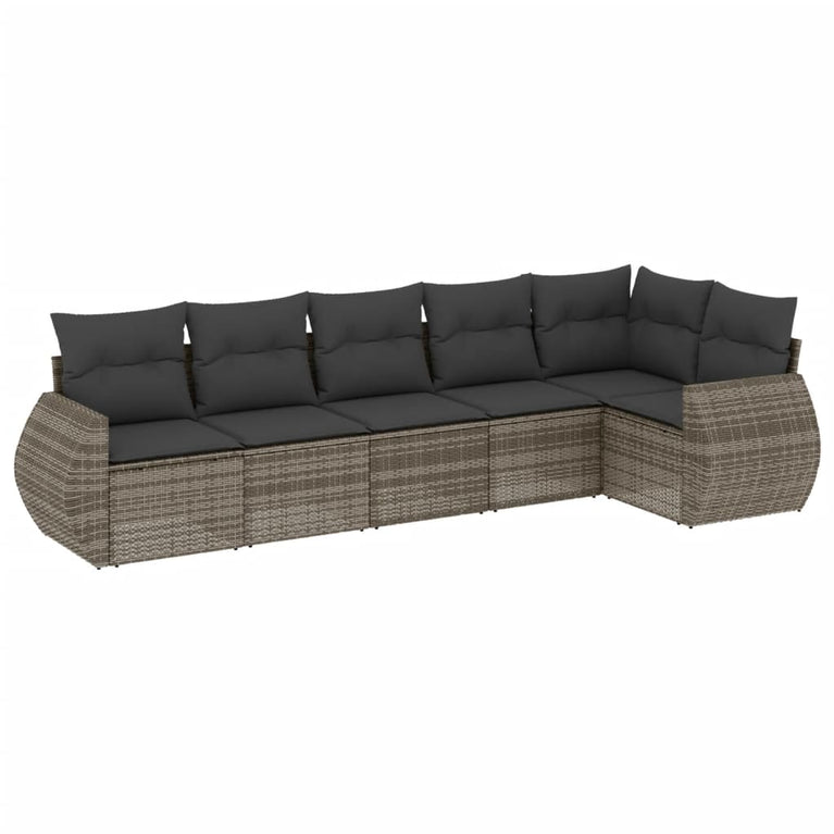 6-delige Loungeset met kussens poly rattan grijs