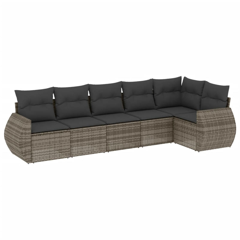 6-delige Loungeset met kussens poly rattan grijs