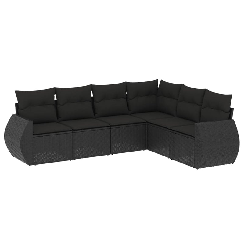6-delige Loungeset met kussens poly rattan zwart