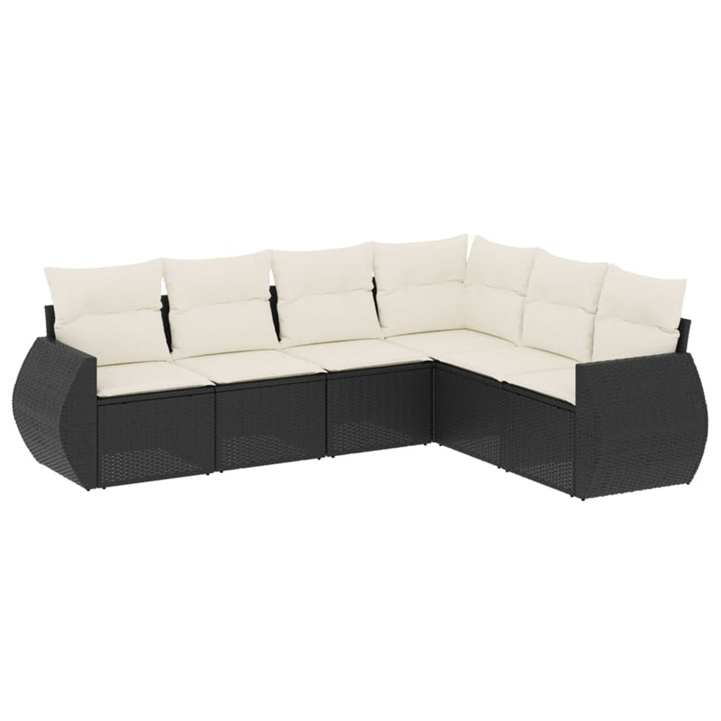 6-delige Loungeset met kussens poly rattan zwart