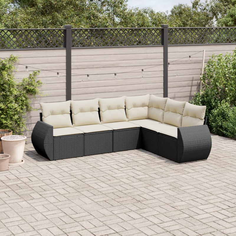 6-delige Loungeset met kussens poly rattan zwart