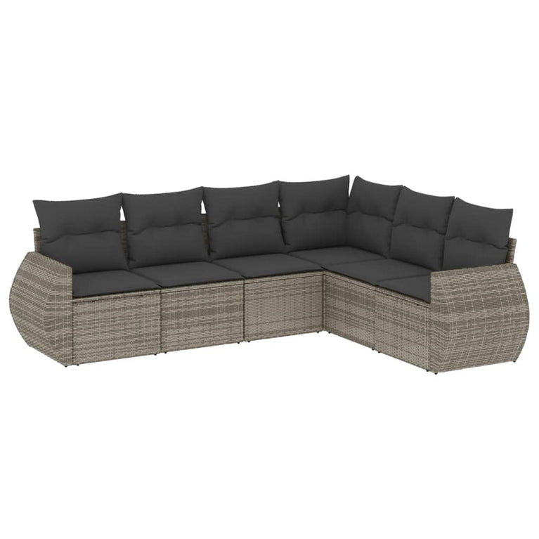 6-delige Loungeset met kussens poly rattan grijs