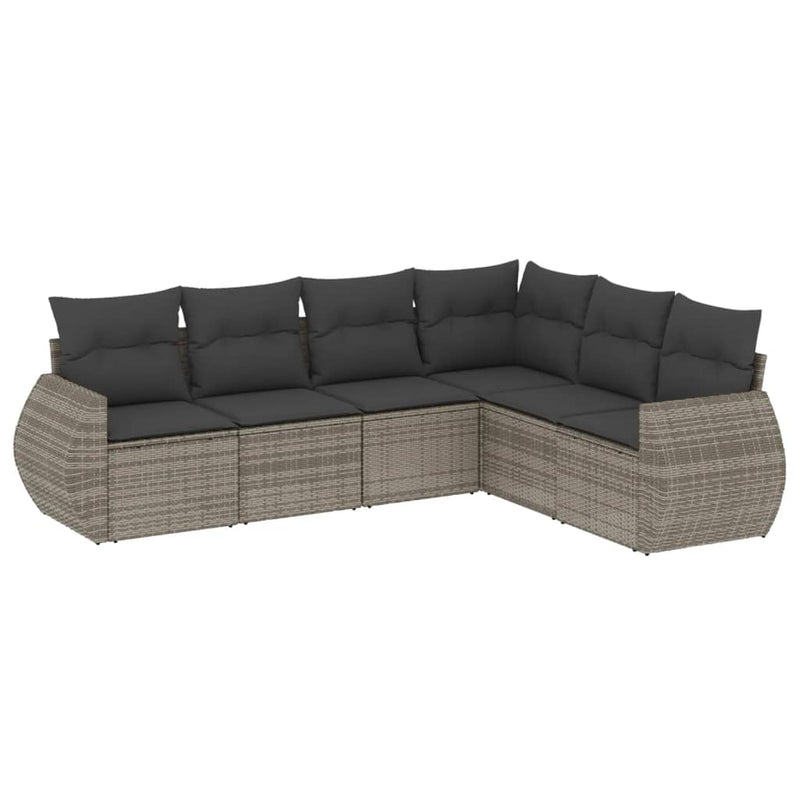 6-delige Loungeset met kussens poly rattan grijs
