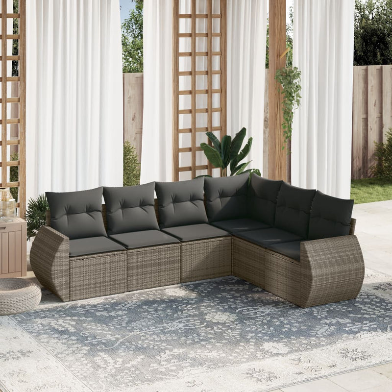 6-delige Loungeset met kussens poly rattan grijs