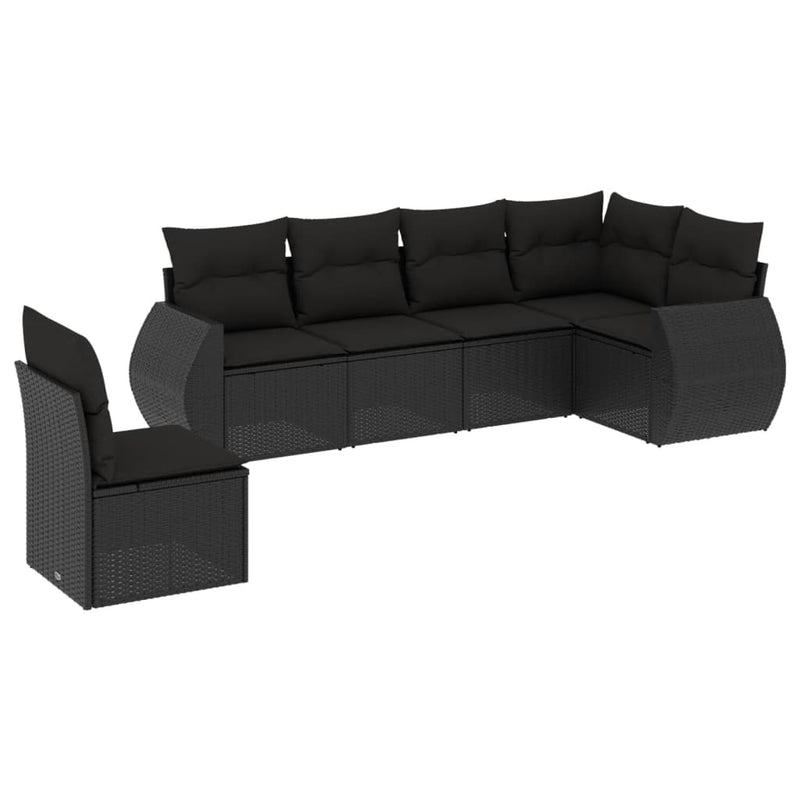 6-delige Loungeset met kussens poly rattan zwart