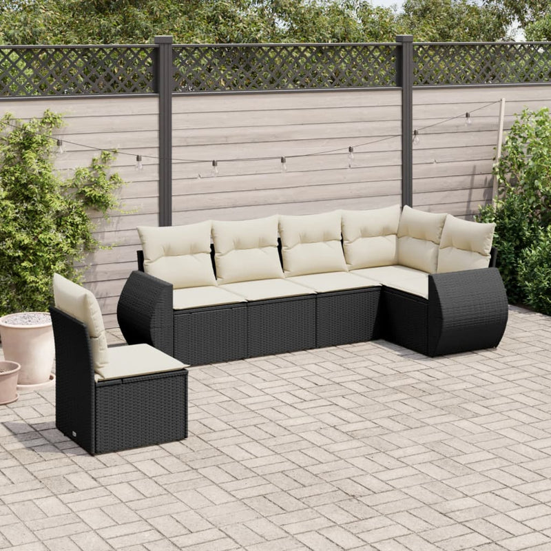 6-delige Loungeset met kussens poly rattan zwart