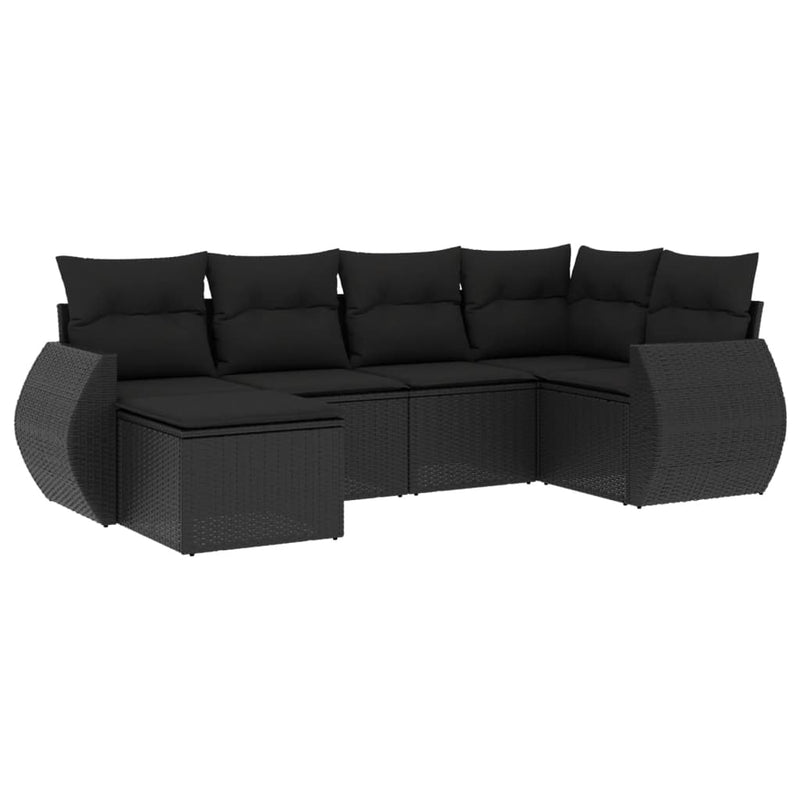 6-delige Loungeset met kussens poly rattan zwart