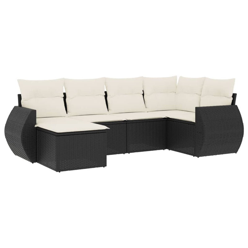 6-delige Loungeset met kussens poly rattan zwart