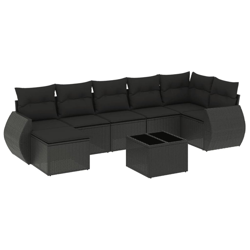 8-delige Loungeset met kussens poly rattan zwart