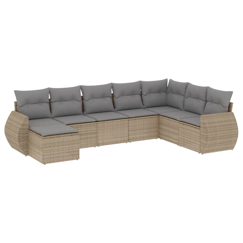 8-delige Loungeset met kussens poly rattan beige