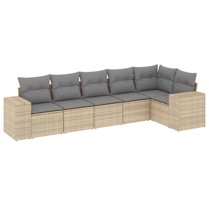 6-delige Loungeset met kussens poly rattan beige