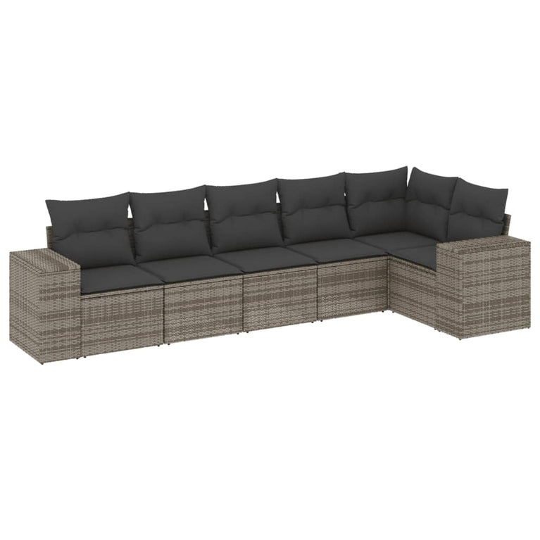 6-delige Loungeset met kussens poly rattan grijs