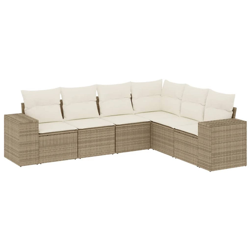 6-delige Loungeset met kussens poly rattan beige