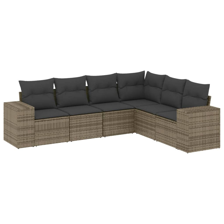 6-delige Loungeset met kussens poly rattan grijs