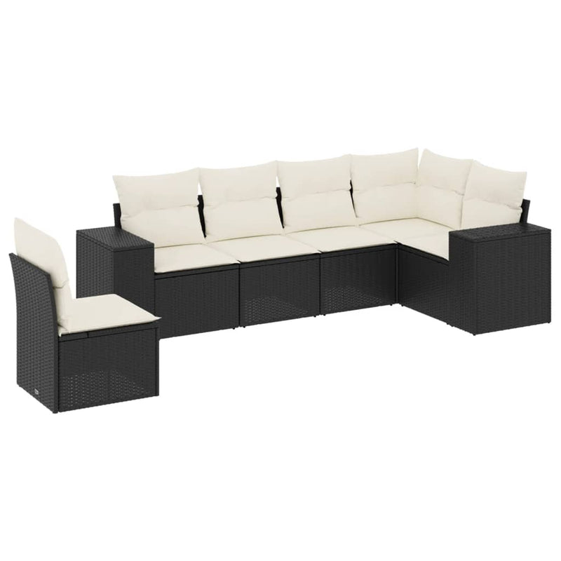 6-delige Loungeset met kussens poly rattan zwart