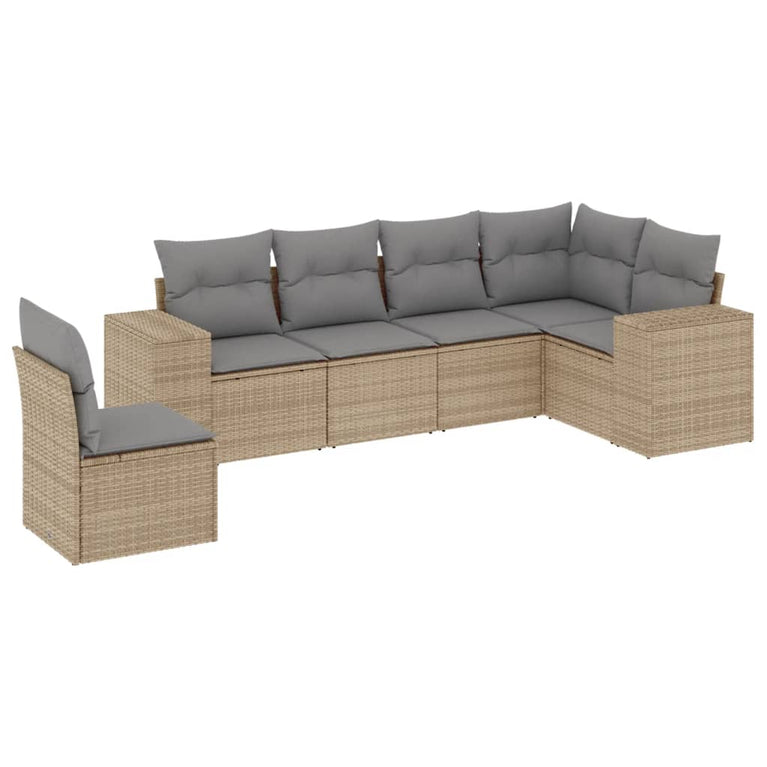 6-delige Loungeset met kussens poly rattan beige