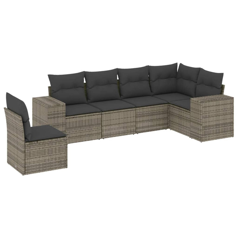 6-delige Loungeset met kussens poly rattan grijs
